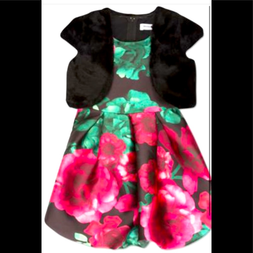 Illusion Floral Bubble 2pcFaux Fur Vest&Sleeveless